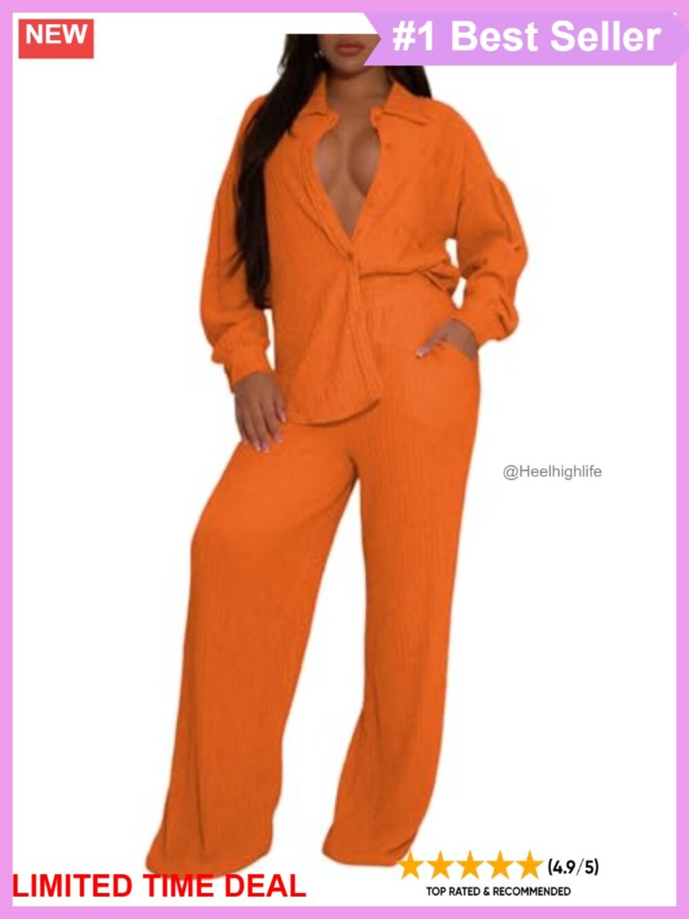 Women's 2 Piece Pleated Button Down Shirt & Wide Leg Pants Set Polyester